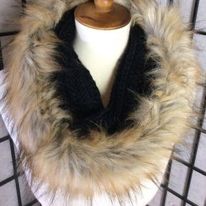 Coco + Carmen Faux Fur & Black Knit Infinity Scarf